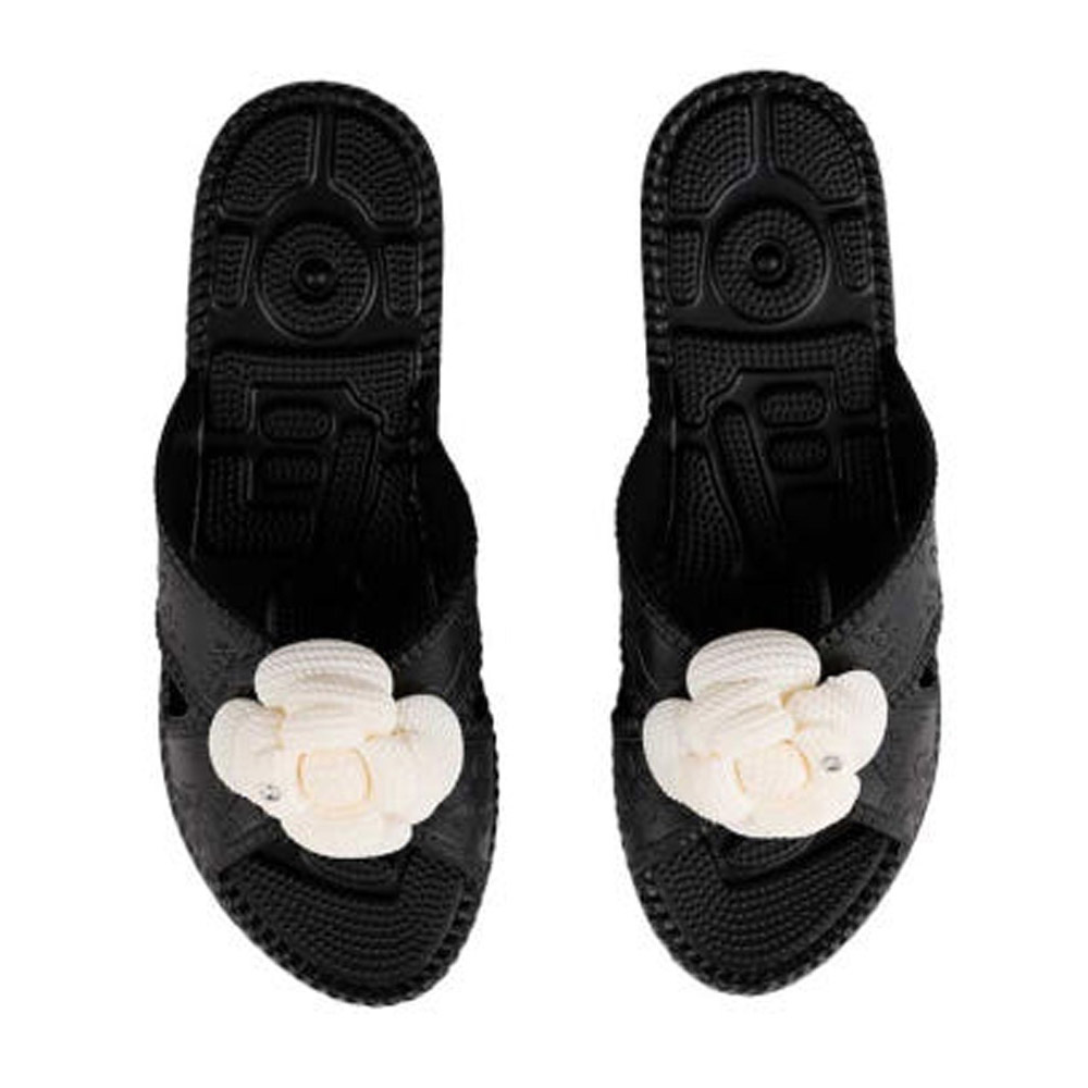 신우실업 거실화 플라워 지압 가벼운 슬리퍼 실내화 (블랙)