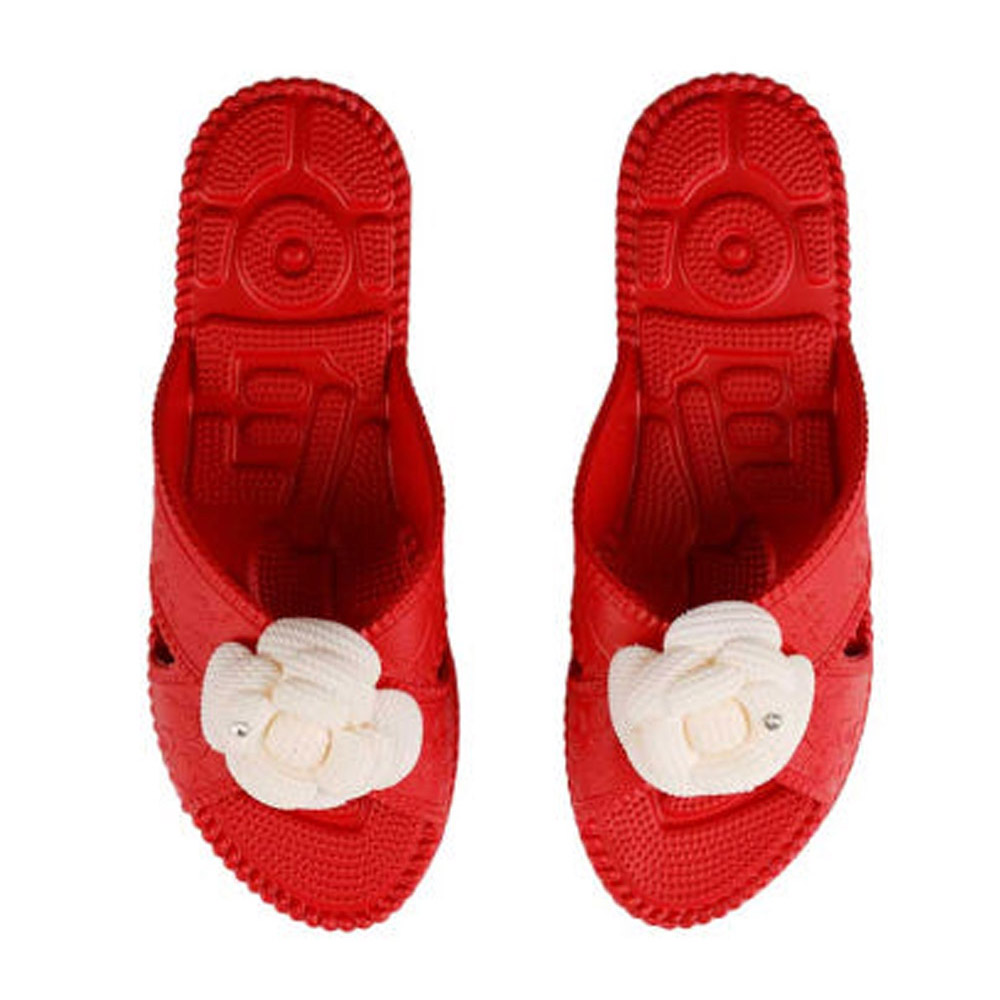 신우실업 거실화 플라워 지압 가벼운 슬리퍼 실내화 (레드)