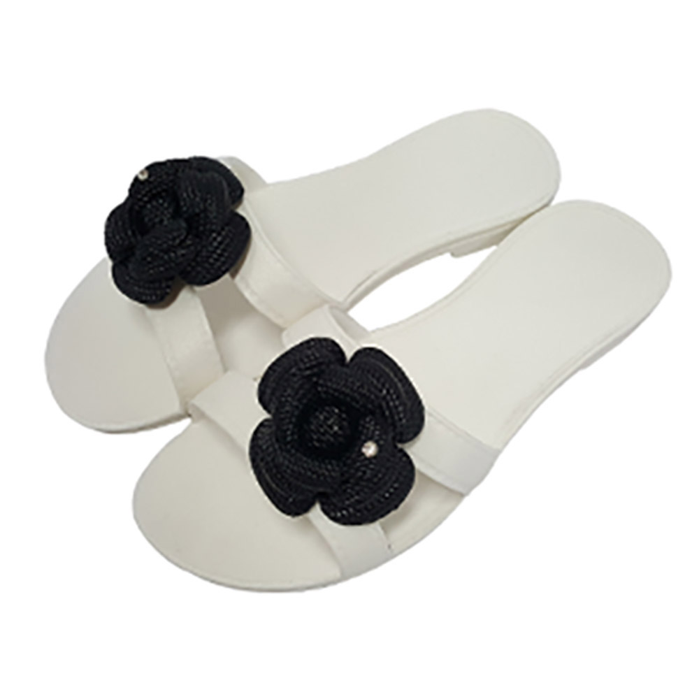 신우실업 거실화 뷰티플러스 다용도화 미끄럼방지 편안한 슬리퍼 화이트 (블랙꽃) 거실슬리퍼