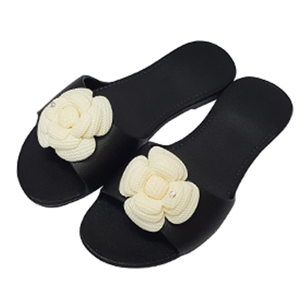 신우실업 거실화 뷰티 다용도화 미끄럼방지 편안한 슬리퍼 블랙 (화이트꽃) 거실슬리퍼 실내화