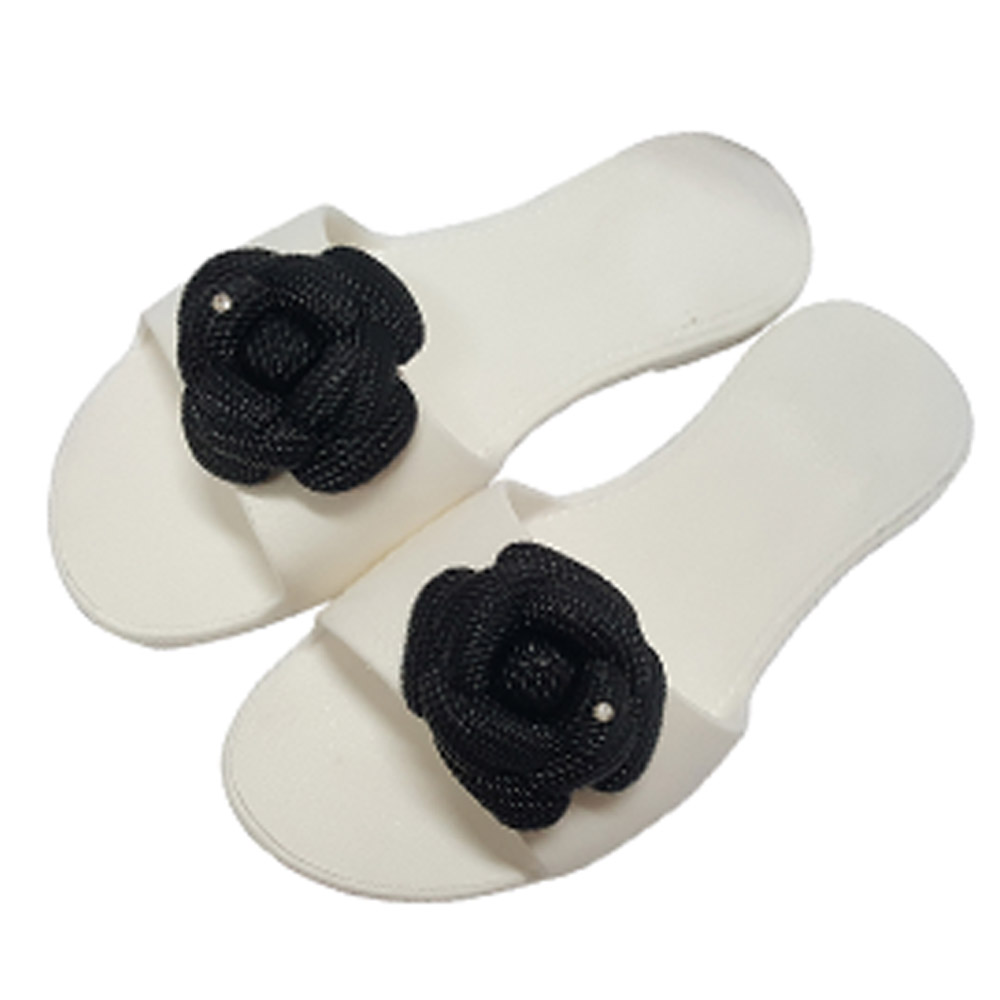 신우실업 거실화 뷰티 다용도화 미끄럼방지 편안한 슬리퍼 화이트 (블랙꽃) 거실슬리퍼 실내화