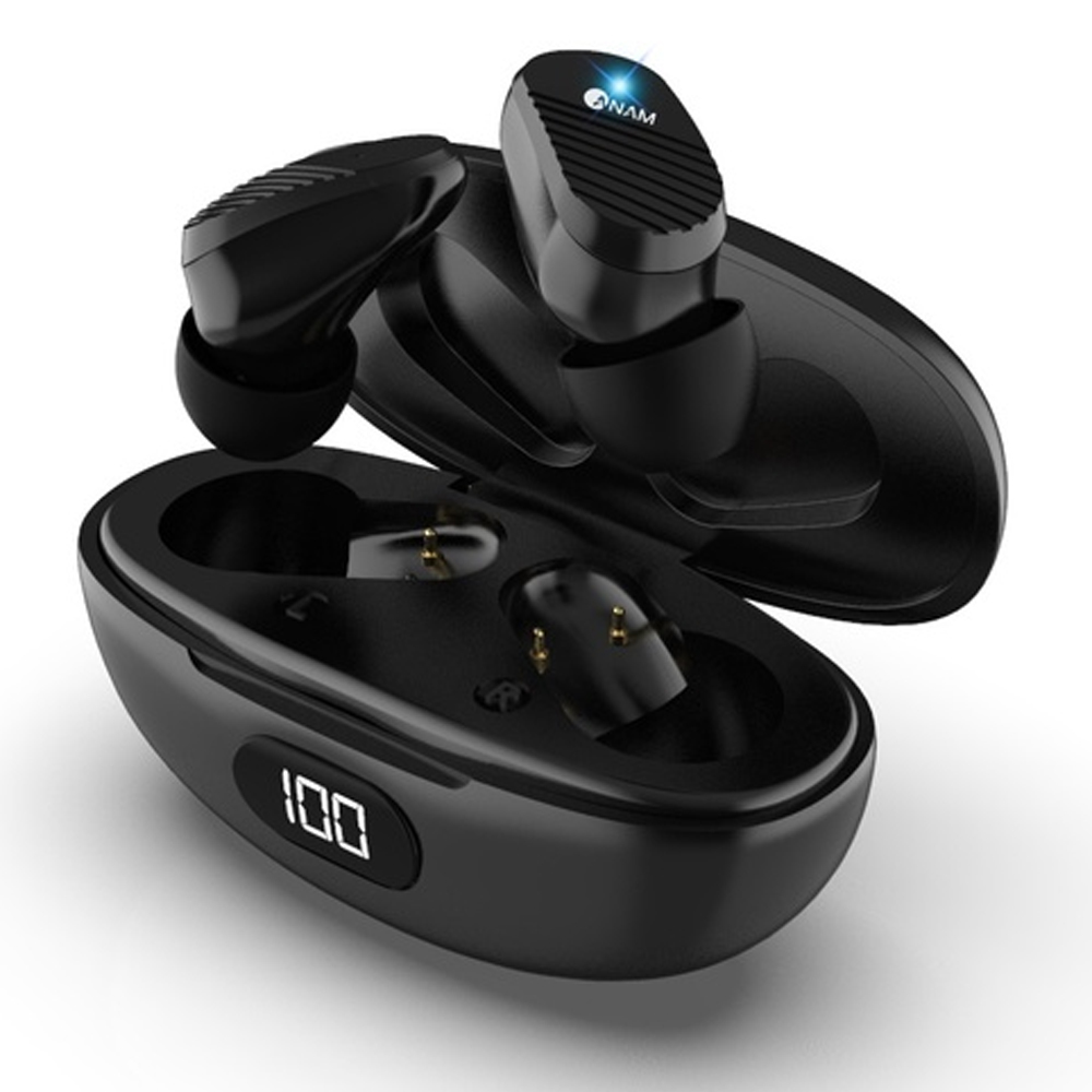 아남 블루투스 5.1 최신이어폰 LED 배터리표시 USB-C타입 (블랙) (BT-AIRSTW6)