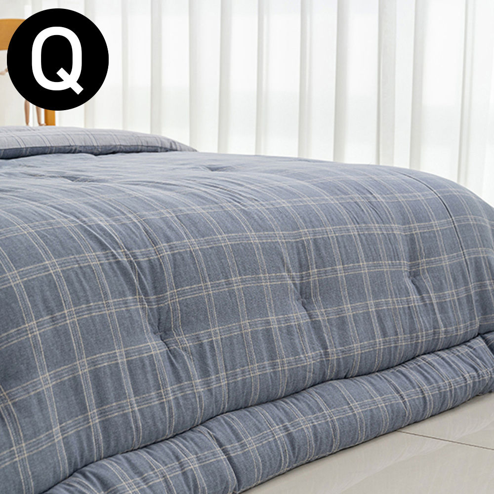 해피니 베이직체크 마이크로모달 차렵 이불 퀸 Q (블루)