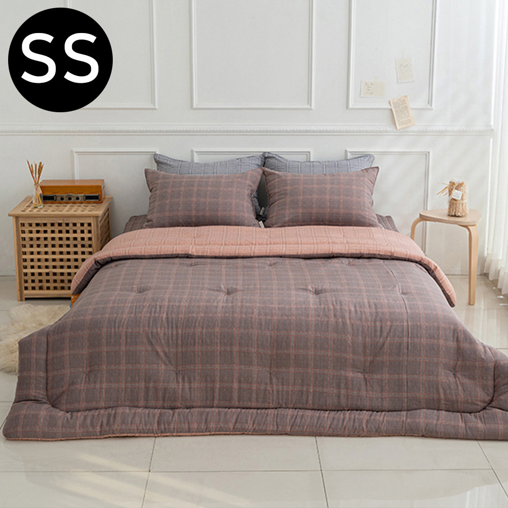 해피니 베이직체크 마이크로모달 차렵 이불 베개커버세트 슈퍼싱글 SS (브라운)