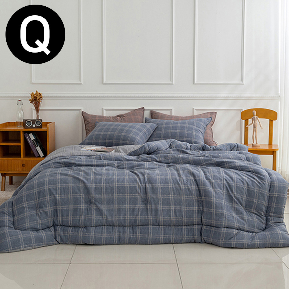 해피니 베이직체크 마이크로모달 차렵 이불 베개커버세트 퀸 Q (블루)