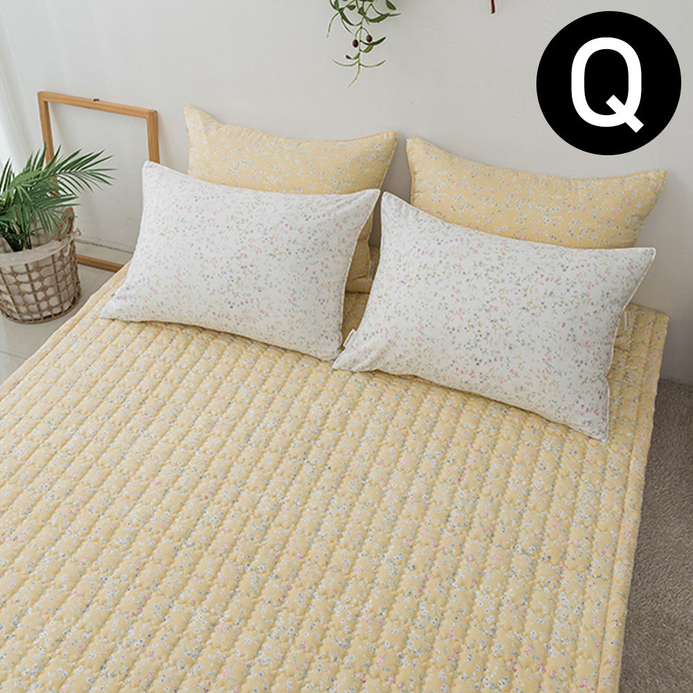 해피니 침대패드 빈티지플라워 마이크로모달 밴딩패드 퀸 Q (옐로우)