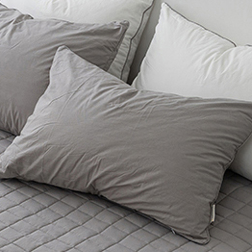 해피니 크림 순면 60수 베개커버 50x70cm (그레이) (베개솜 별매)