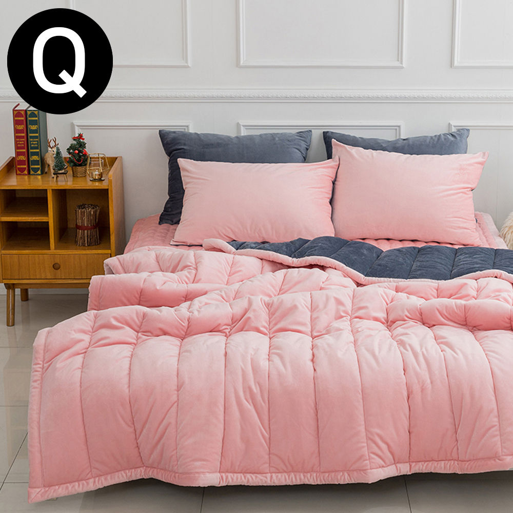 해피니 빌리 리버서블 극세사 차렵이불 베개커버세트 퀸 Q (핑크) (베개솜 별매)