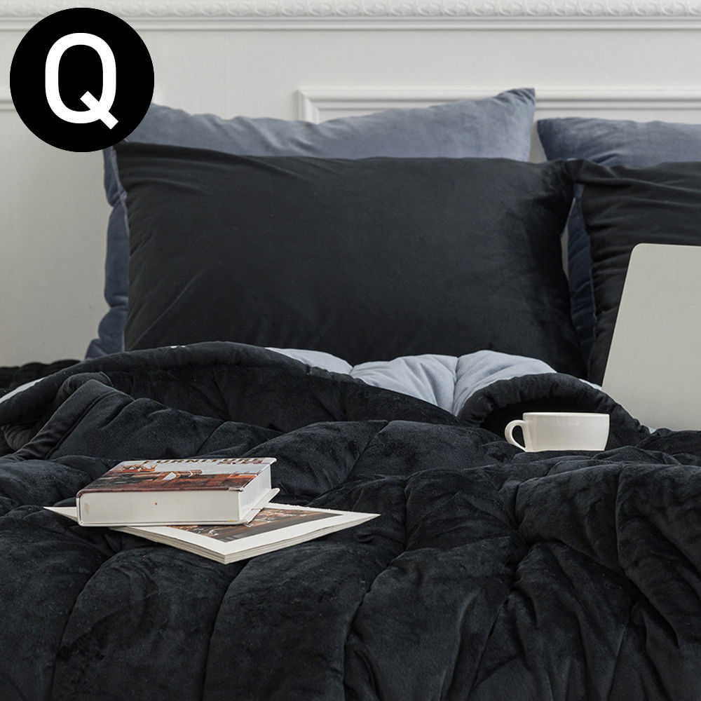 해피니 빌리 리버서블 극세사 차렵이불 베개커버세트 퀸 Q (블랙) (베개솜 별매)