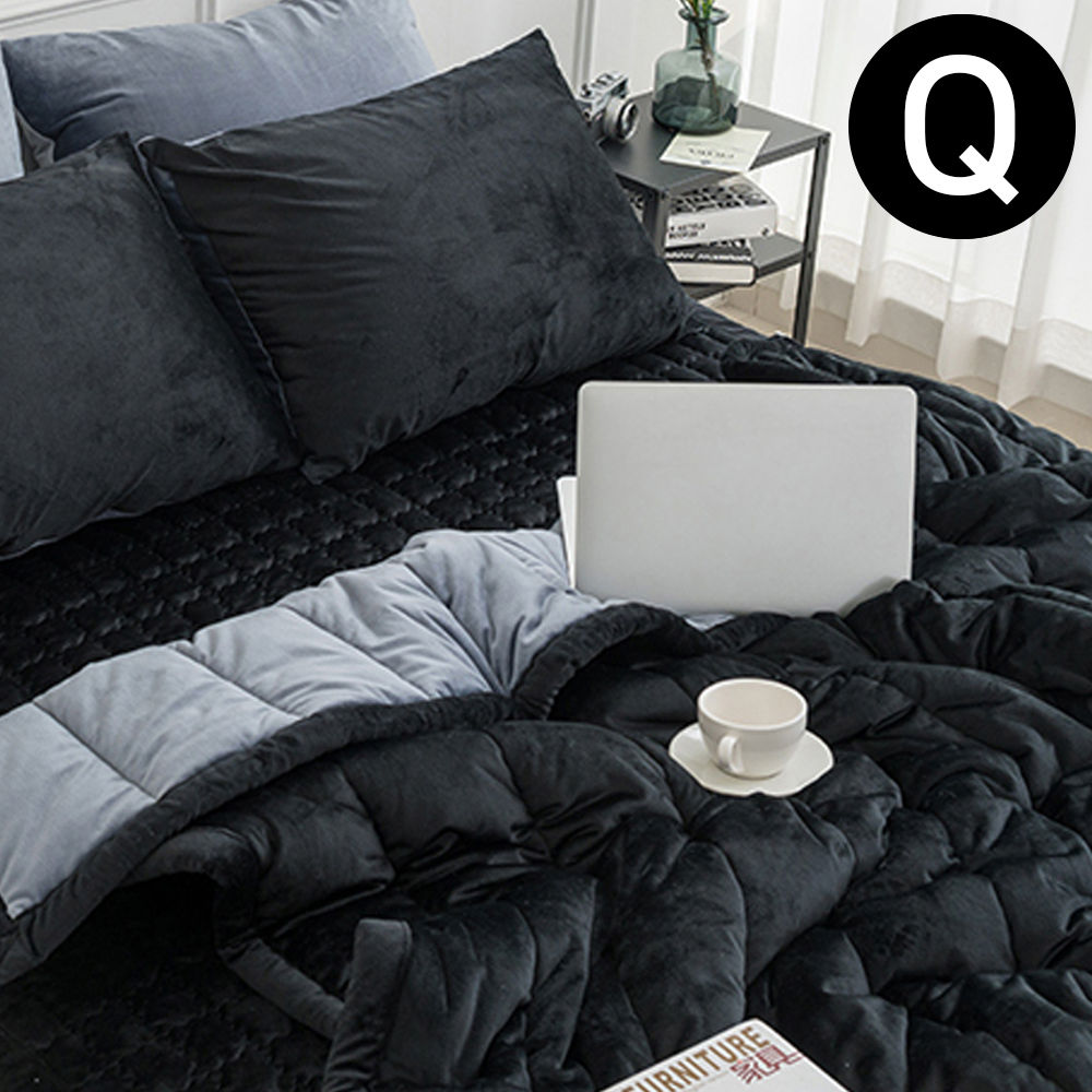 해피니 빌리 리버서블 극세사 차렵이불 패드세트 퀸 Q (블랙)