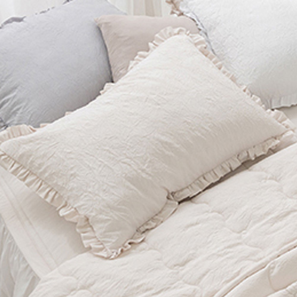 해피니 사각사각 프릴 크리즈 간절기 베개커버 50x70cm (크림) (베개솜 별매)