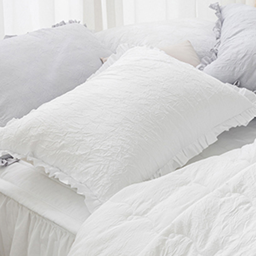 해피니 사각사각 프릴 크리즈 간절기 베개커버 50x70cm (아이보리) (베개솜 별매)