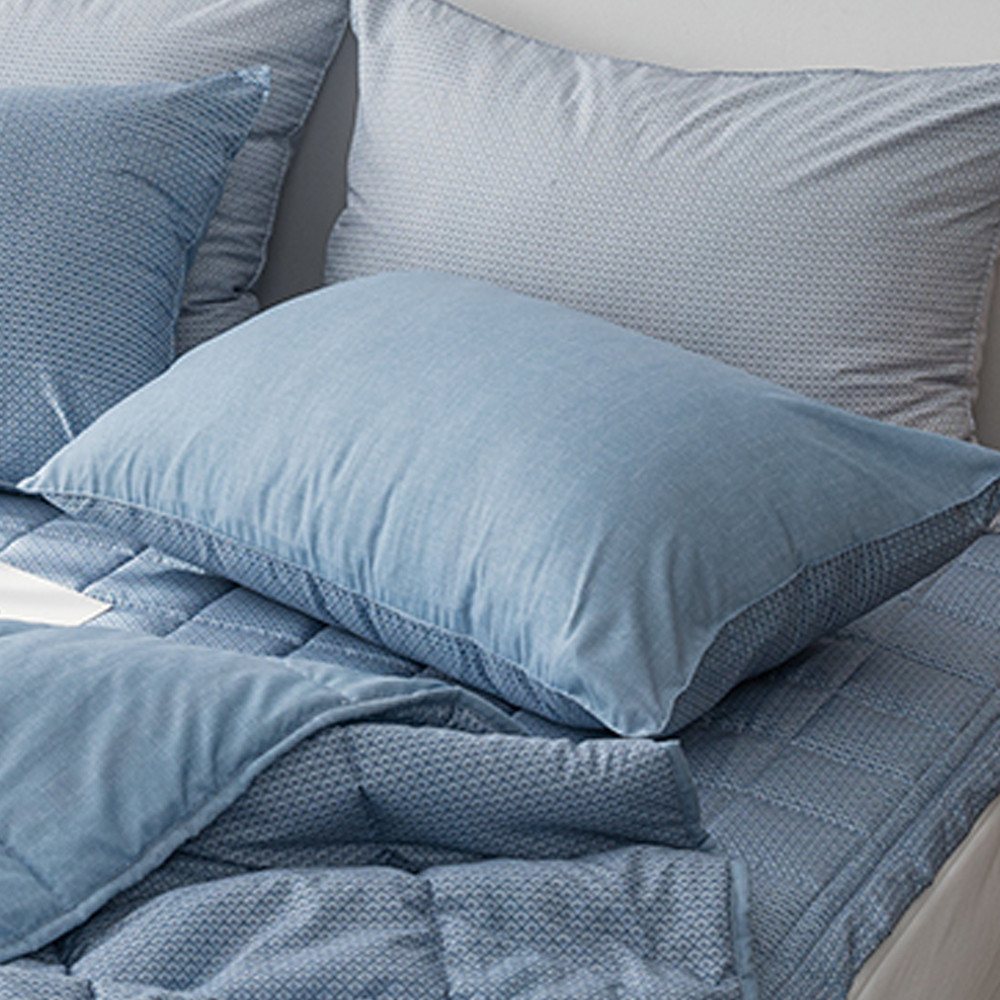 해피니 큐브 워싱 피치가공 간절기 베개커버 50x70cm (블루) (베개솜 별매)