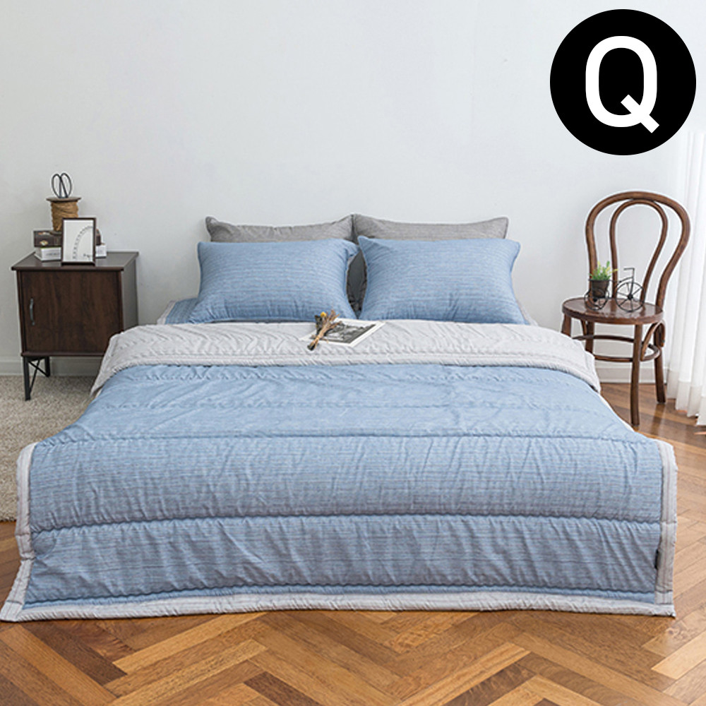 해피니 드리즐 소프트마이크로 간절기 이불 베개커버세트 퀸 Q (블루) (베개솜 별매)