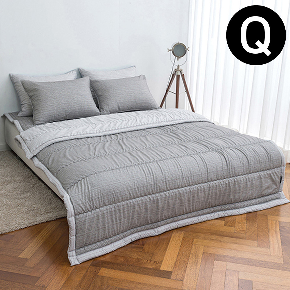 해피니 드리즐 소프트마이크로 간절기 이불 베개커버세트 퀸 Q (그레이) (베개솜 별매)