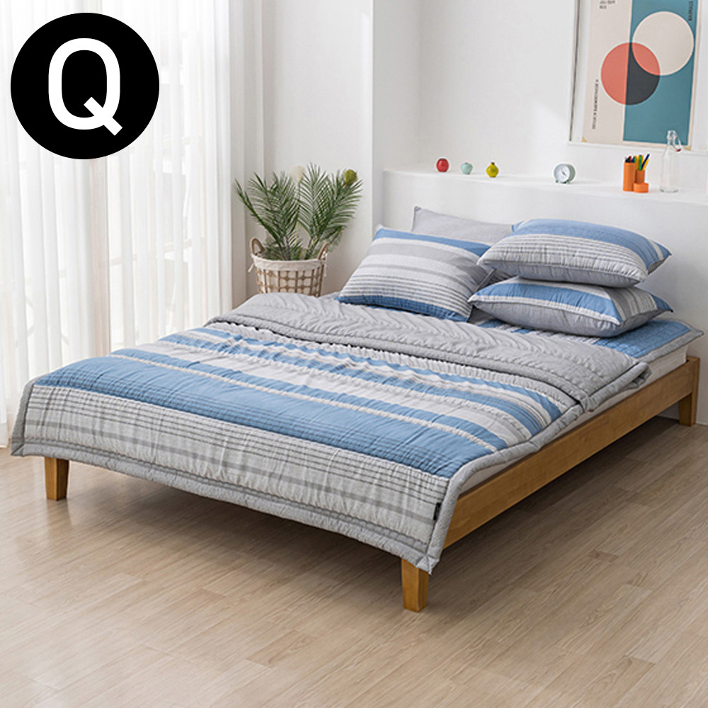 해피니 포인트라인 소프트마이크로 간절기 이불 베개커버세트 퀸 Q (블루) (베개솜 별매)