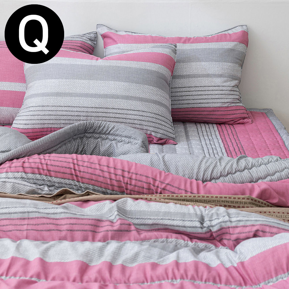 해피니 포인트라인 소프트마이크로 간절기 이불 베개커버세트 퀸 Q (핑크) (베개솜 별매)