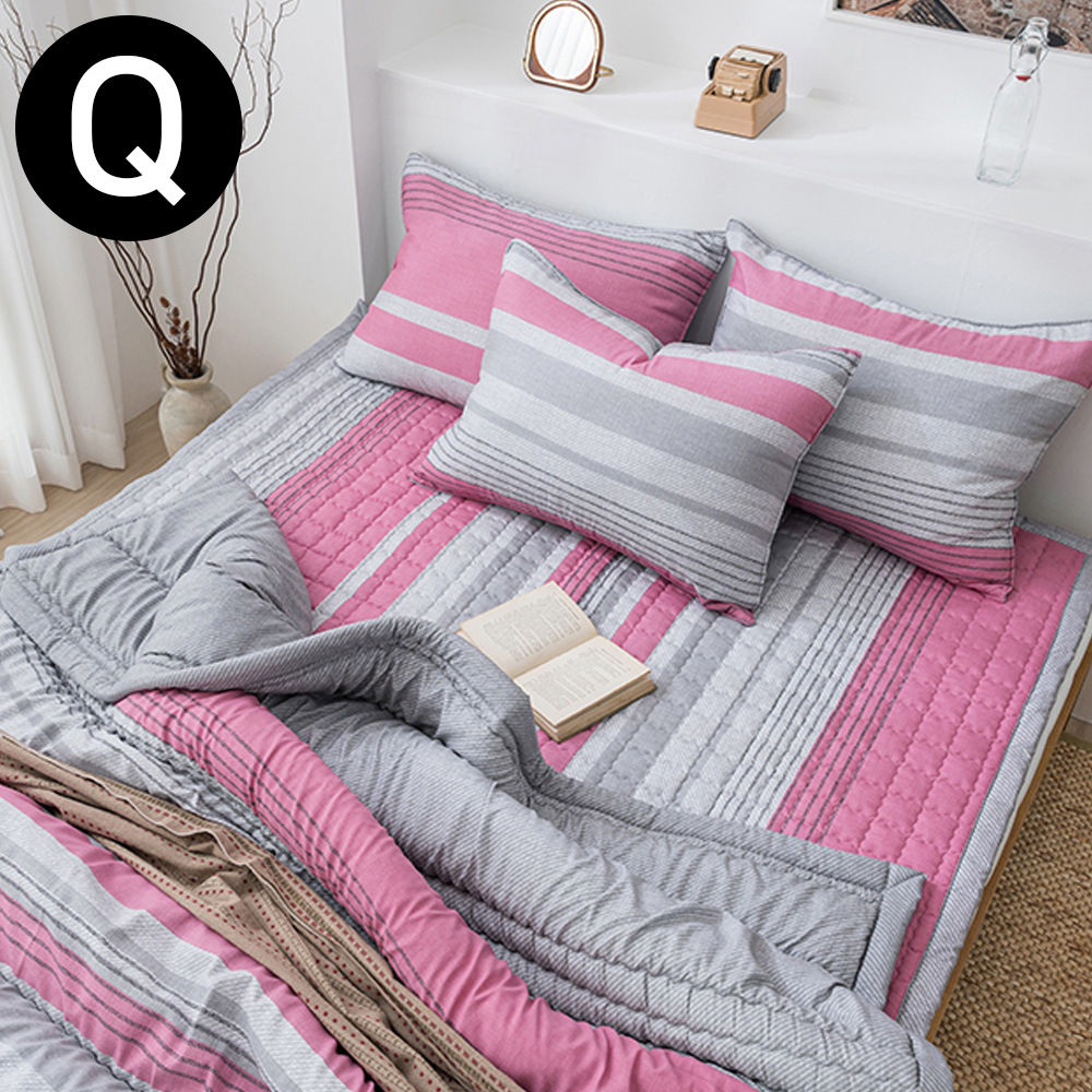 해피니 포인트라인 소프트마이크로 간절기 이불 패드세트 퀸 Q (핑크)