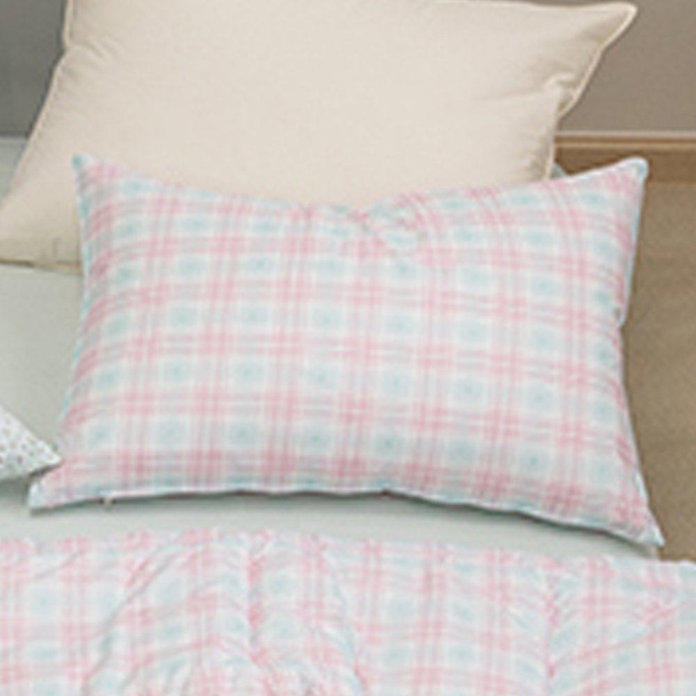 해피니 슈가체크 리버서블 소프트마이크로 베개커버 50x70cm (민트핑크) (베개솜 별매)