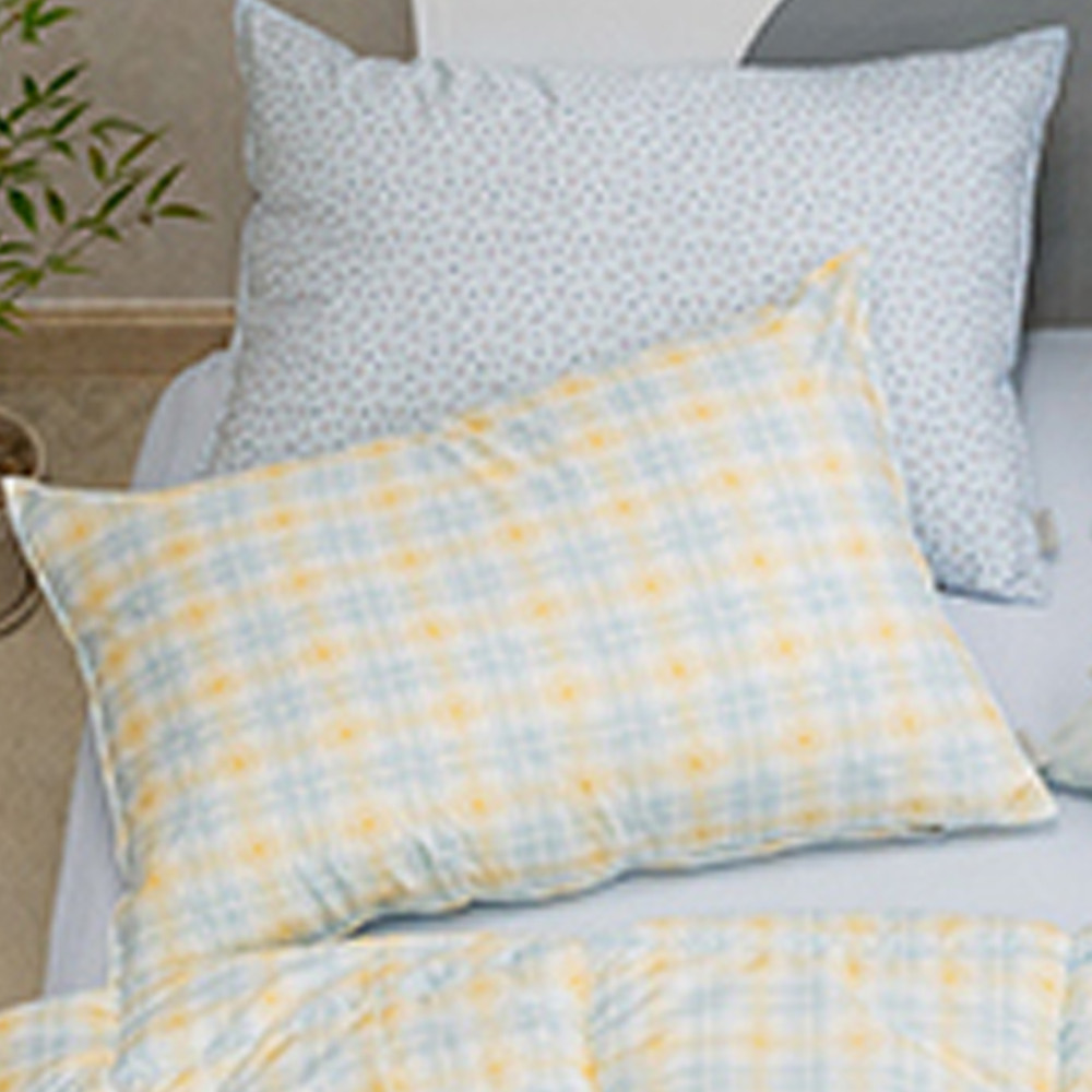 해피니 슈가체크 리버서블 소프트마이크로 베개커버 50x70cm (블루옐로우) (베개솜 별매)