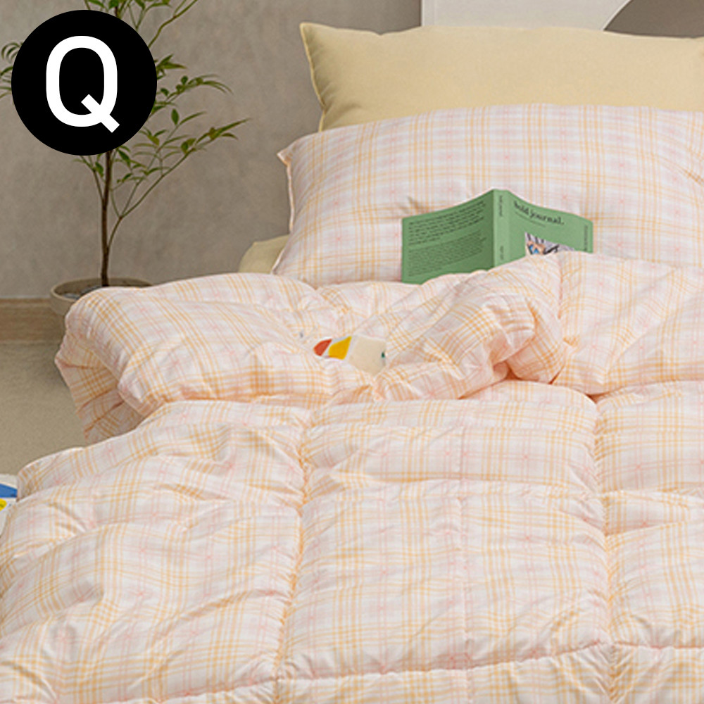 해피니 슈가체크 리버서블 소프트마이크로 차렵이불 퀸 Q (핑크오렌지)