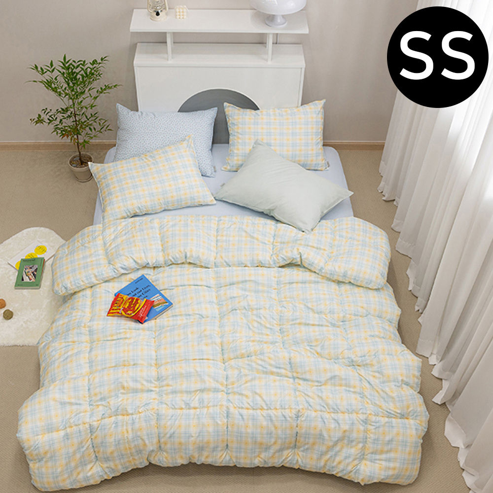 해피니 슈가체크 리버서블 소프트마이크로 이불 베개세트 슈퍼싱글 SS (블루옐로우)