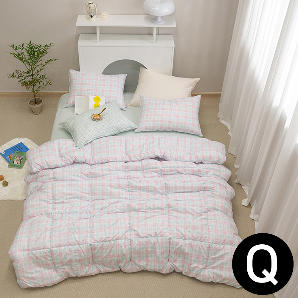 해피니 슈가체크 리버서블 소프트마이크로 이불 베개세트 퀸 Q (민트핑크)