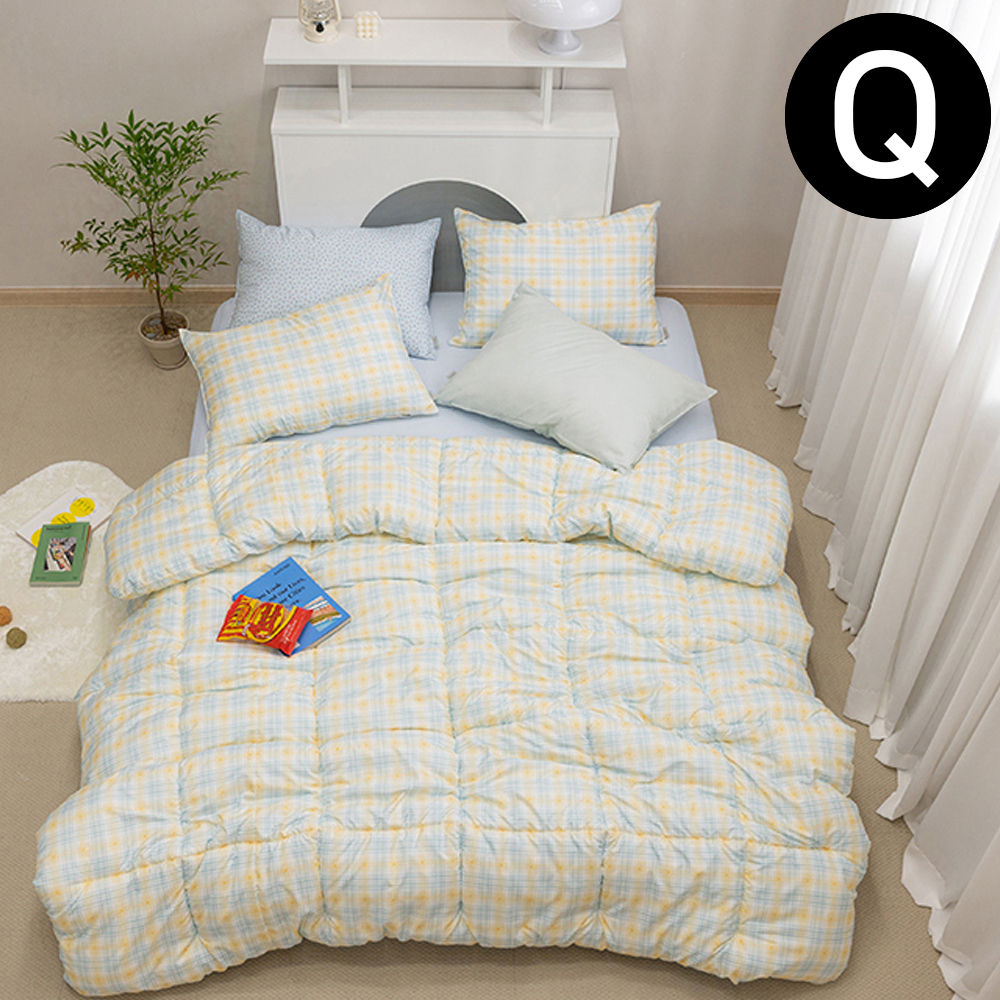 해피니 슈가체크 리버서블 소프트마이크로 이불 베개세트 퀸 Q (블루옐로우)