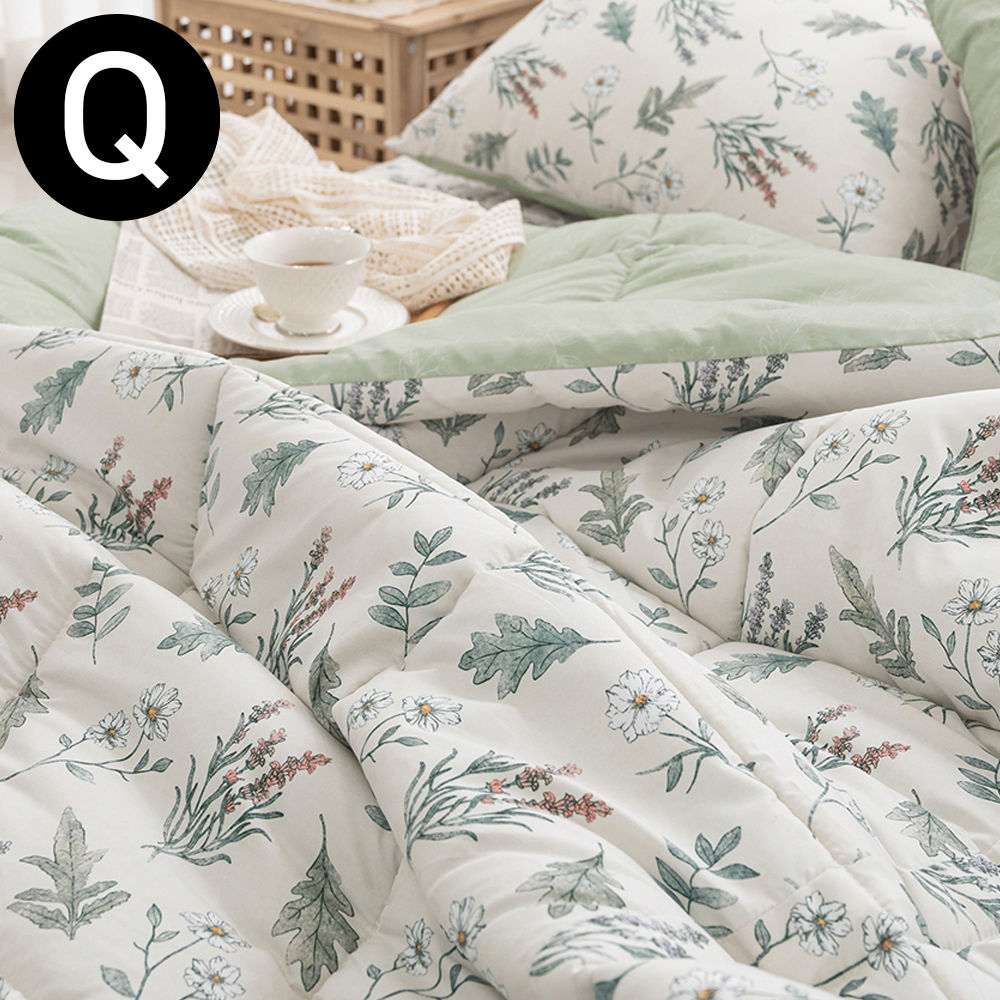 해피니 플로럴 소프트마이크로 차렵이불 퀸 Q (베이지)