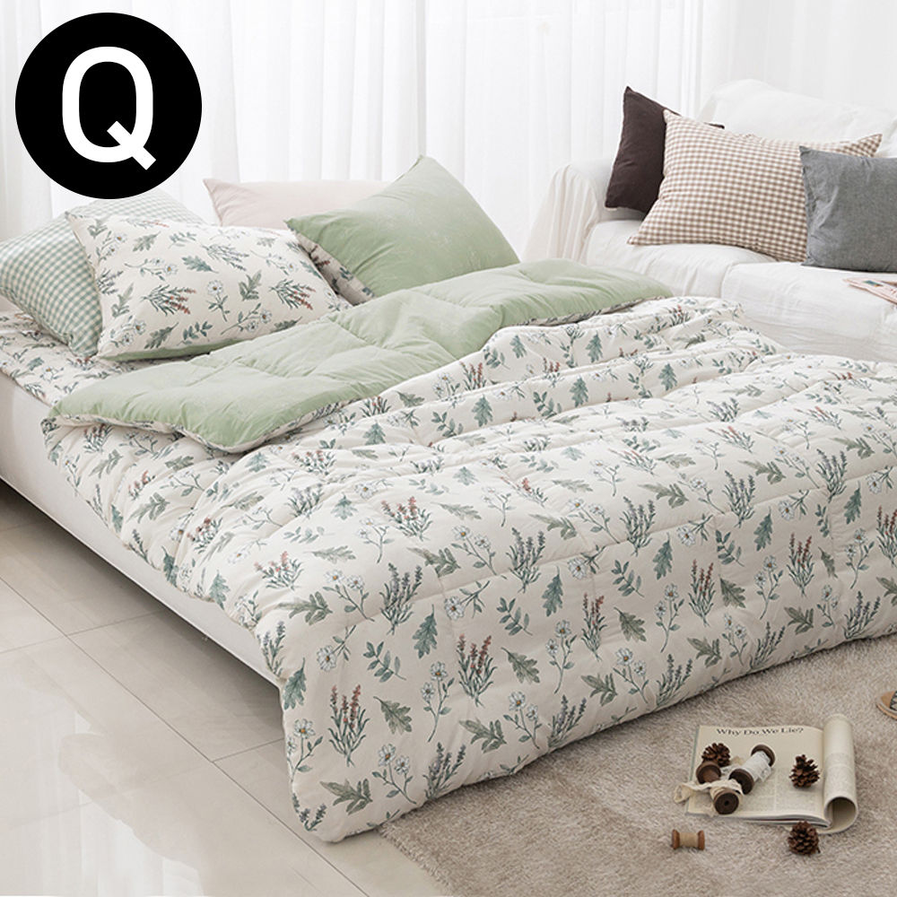 해피니 플로럴 소프트마이크로 차렵이불 베개커버세트 퀸 Q (베이지) (베개솜 별매)