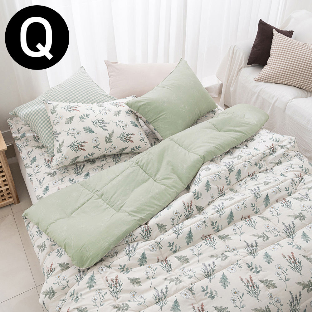 해피니 플로럴 소프트마이크로 차렵이불 패드세트 퀸 Q (베이지)