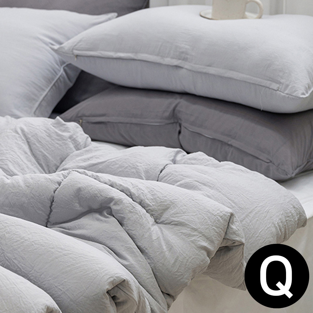 해피니 몽글몽글 소프트마이크로 피치가공 차렵이불 베개커버세트 퀸 Q (그레이) (베개솜 별매)