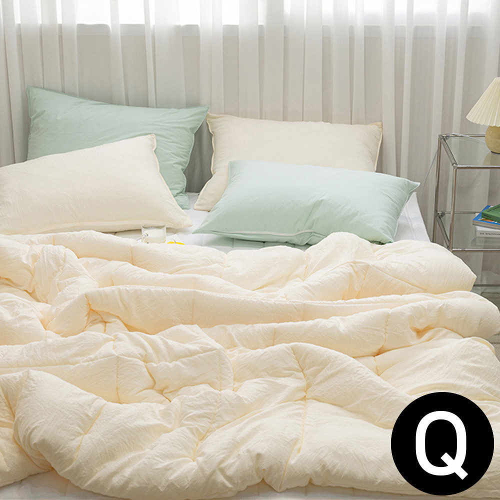해피니 몽글몽글 소프트마이크로 피치가공 차렵이불 베개커버세트 퀸 Q (아이보리) (베개솜 별매)
