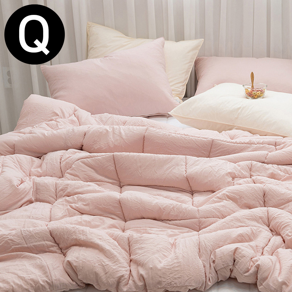 해피니 몽글몽글 소프트마이크로 피치가공 차렵이불 베개커버세트 퀸 Q (핑크) (베개솜 별매)