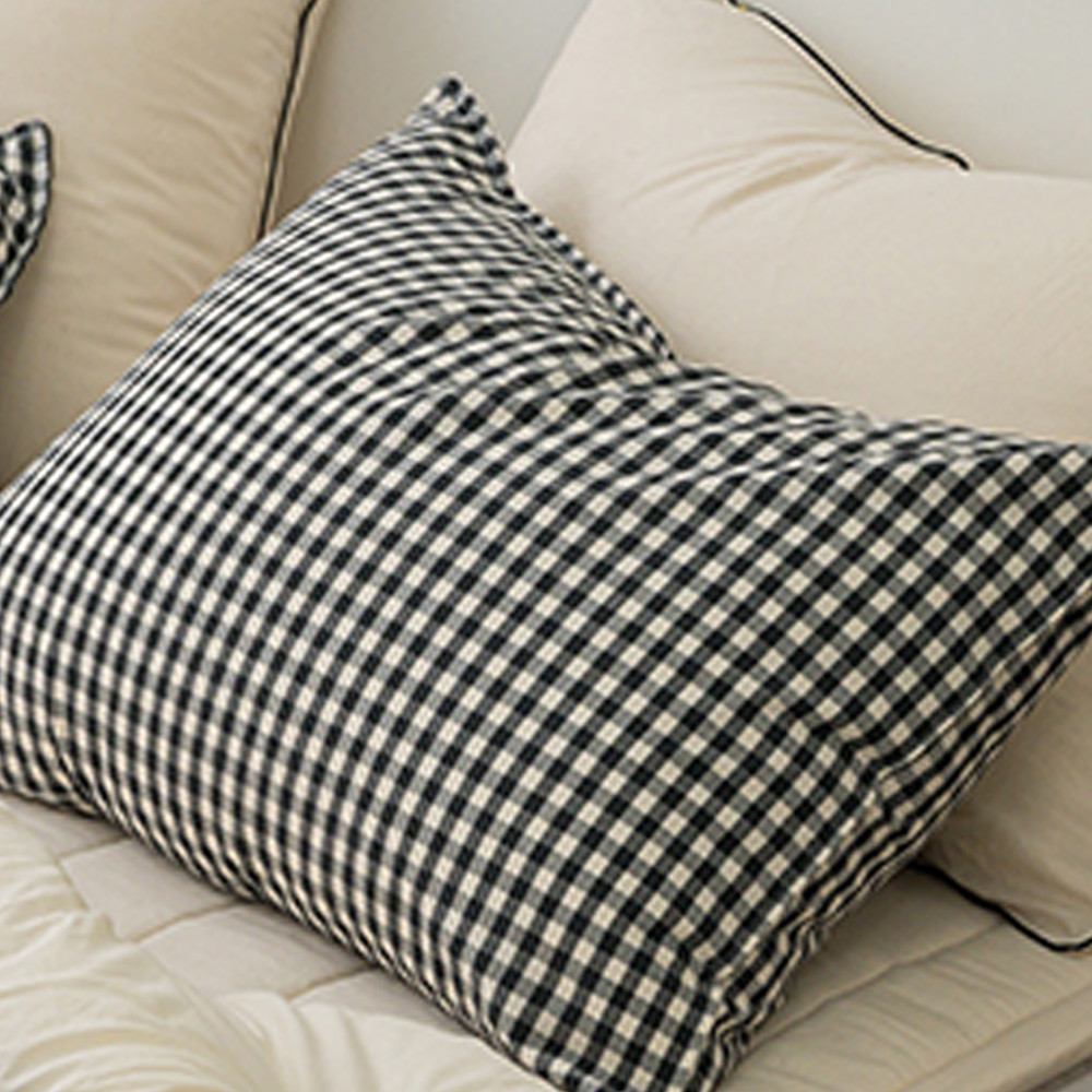 해피니 어반체크 순면 선염 워싱 베개커버 50x70cm (블랙) (베개솜 별매)