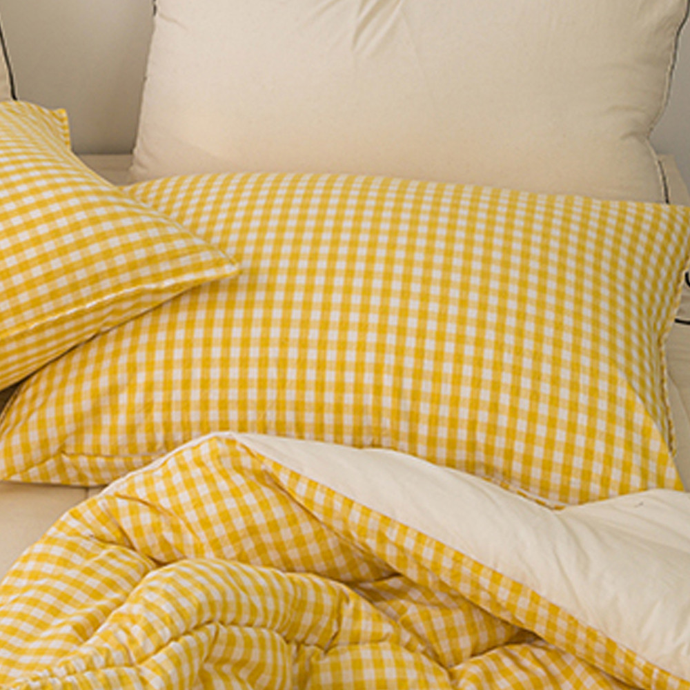 해피니 어반체크 순면 선염 워싱 베개커버 50x70cm (옐로우) (베개솜 별매)