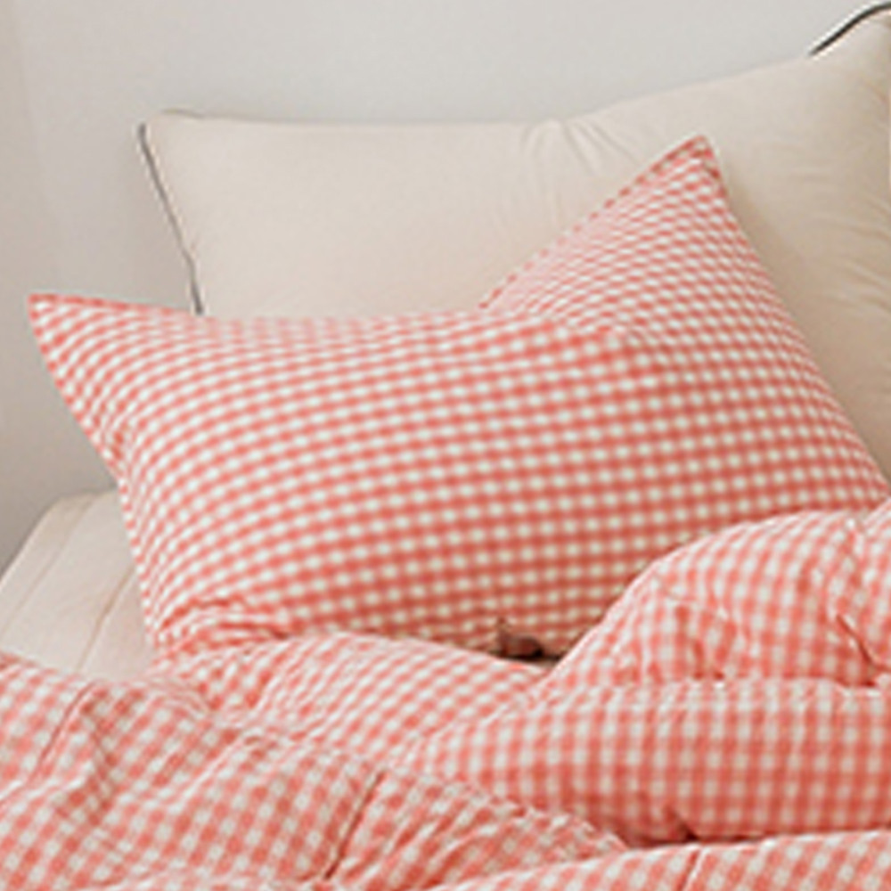 해피니 어반체크 순면 선염 워싱 베개커버 50x70cm (핑크) (베개솜 별매)