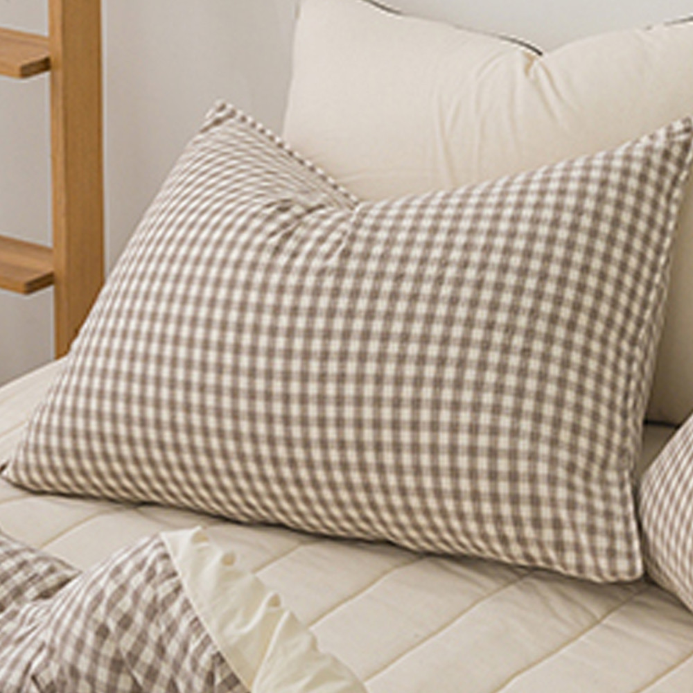 해피니 어반체크 순면 선염 워싱 베개커버 50x70cm (브라운) (베개솜 별매)