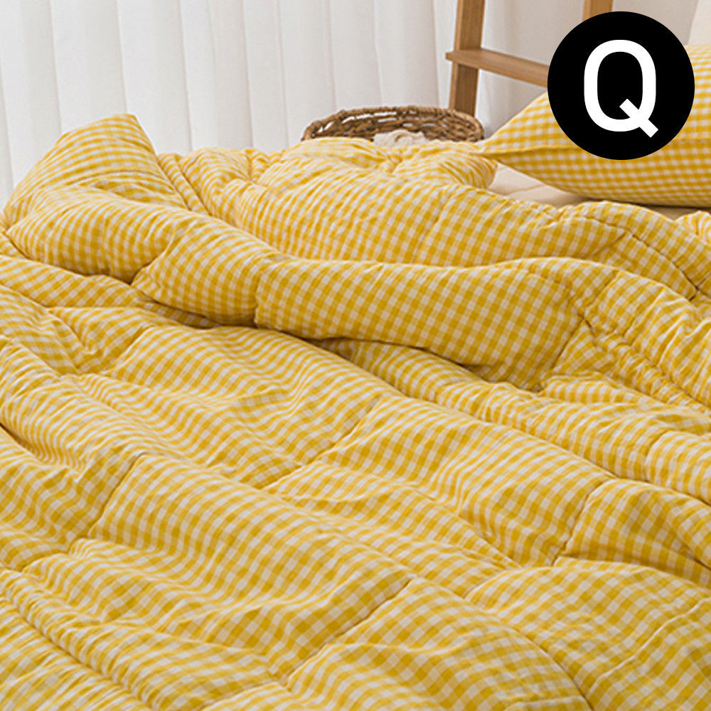 해피니 어반체크 순면 선염 워싱 차렵이불 퀸 Q (옐로우)