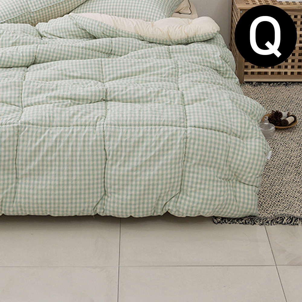 해피니 어반체크 순면 선염 워싱 차렵이불 퀸 Q (민트)