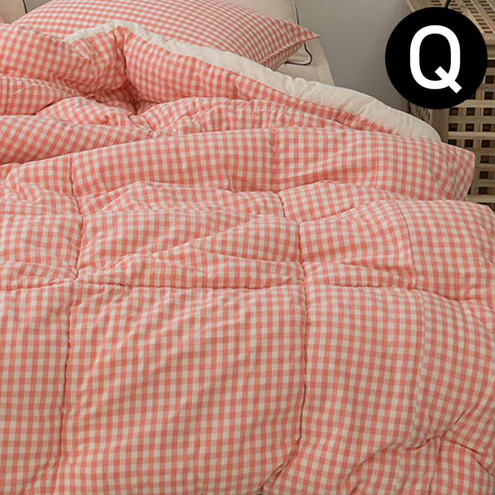 해피니 어반체크 순면 선염 워싱 차렵이불 퀸 Q (핑크)