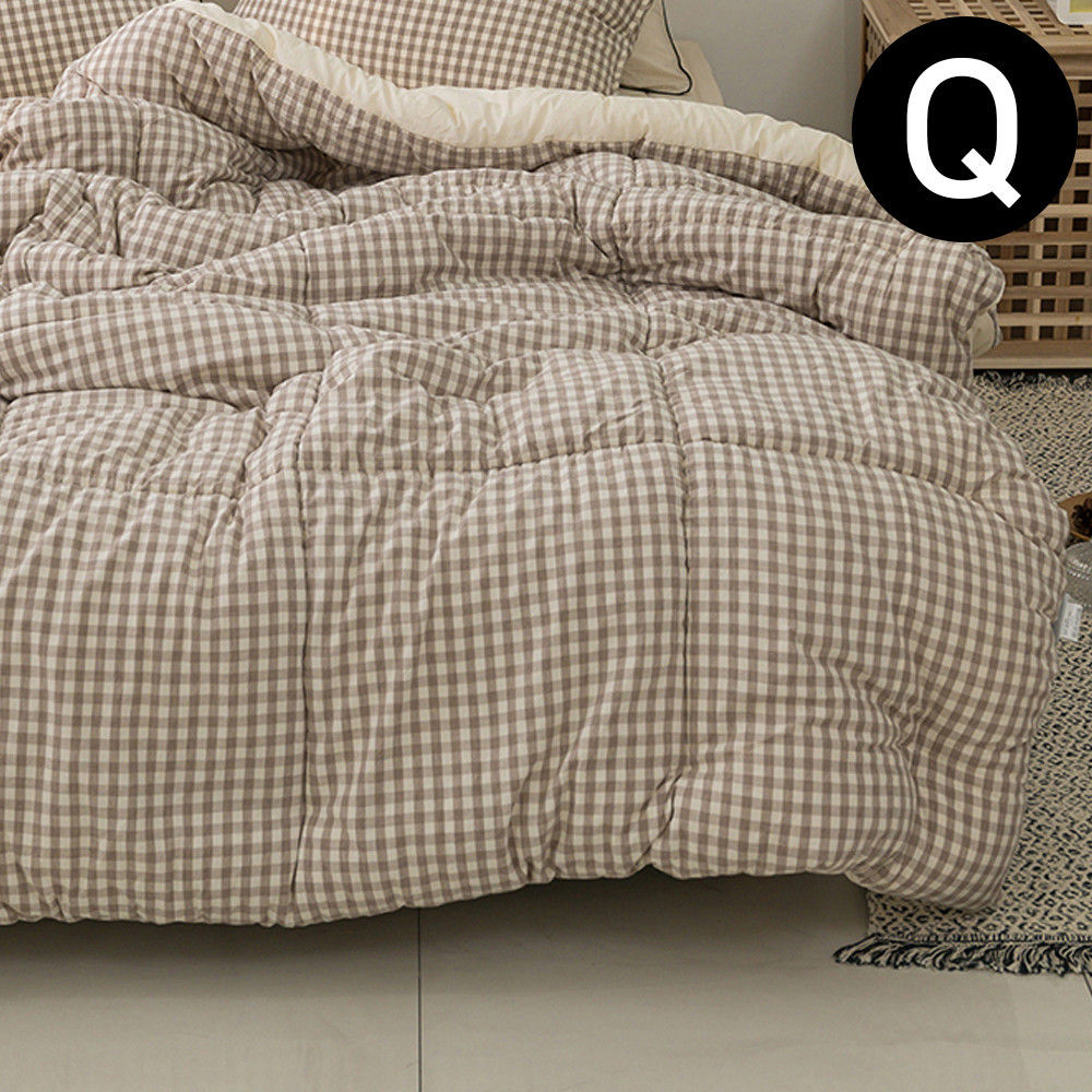 해피니 어반체크 순면 선염 워싱 차렵이불 퀸 Q (브라운)