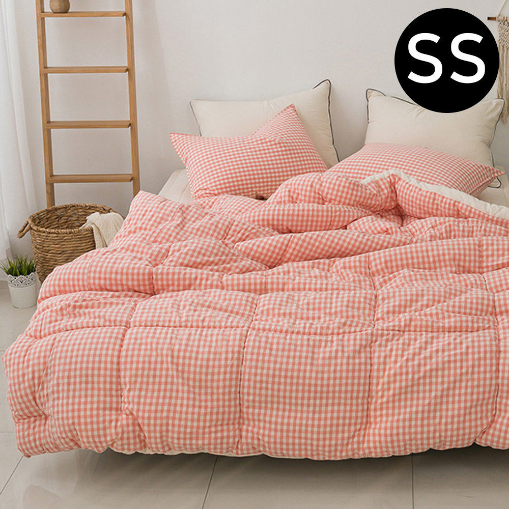 해피니 어반체크 순면 선염 워싱 차렵이불 베개커버세트 슈퍼싱글 SS (핑크) (베개솜 별매)