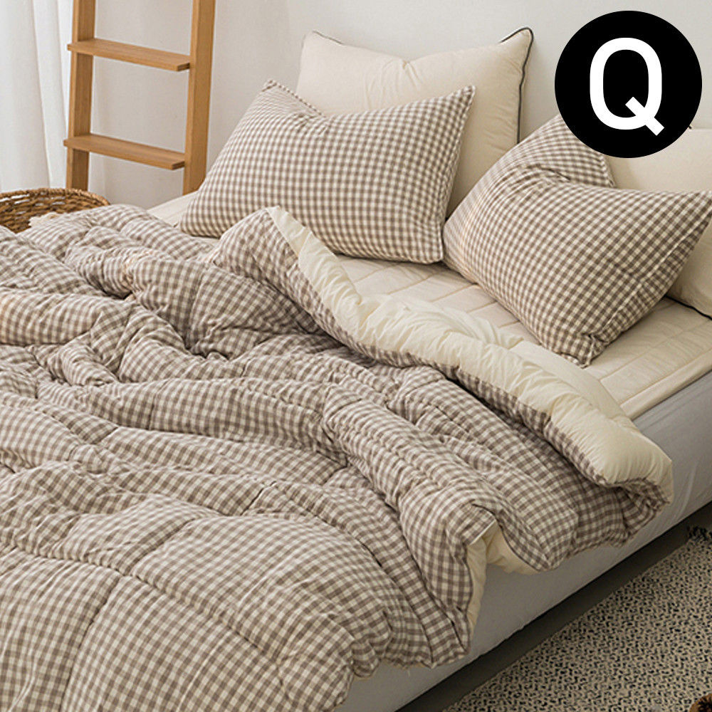 해피니 어반체크 순면 선염 워싱 차렵이불 패드세트 퀸 Q (이불 브라운. 패드 베이지)