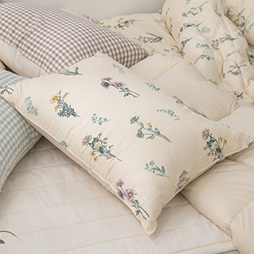 해피니 와일드 플라워 순면 베개커버 50x70cm (베이지) (베개솜 별매)