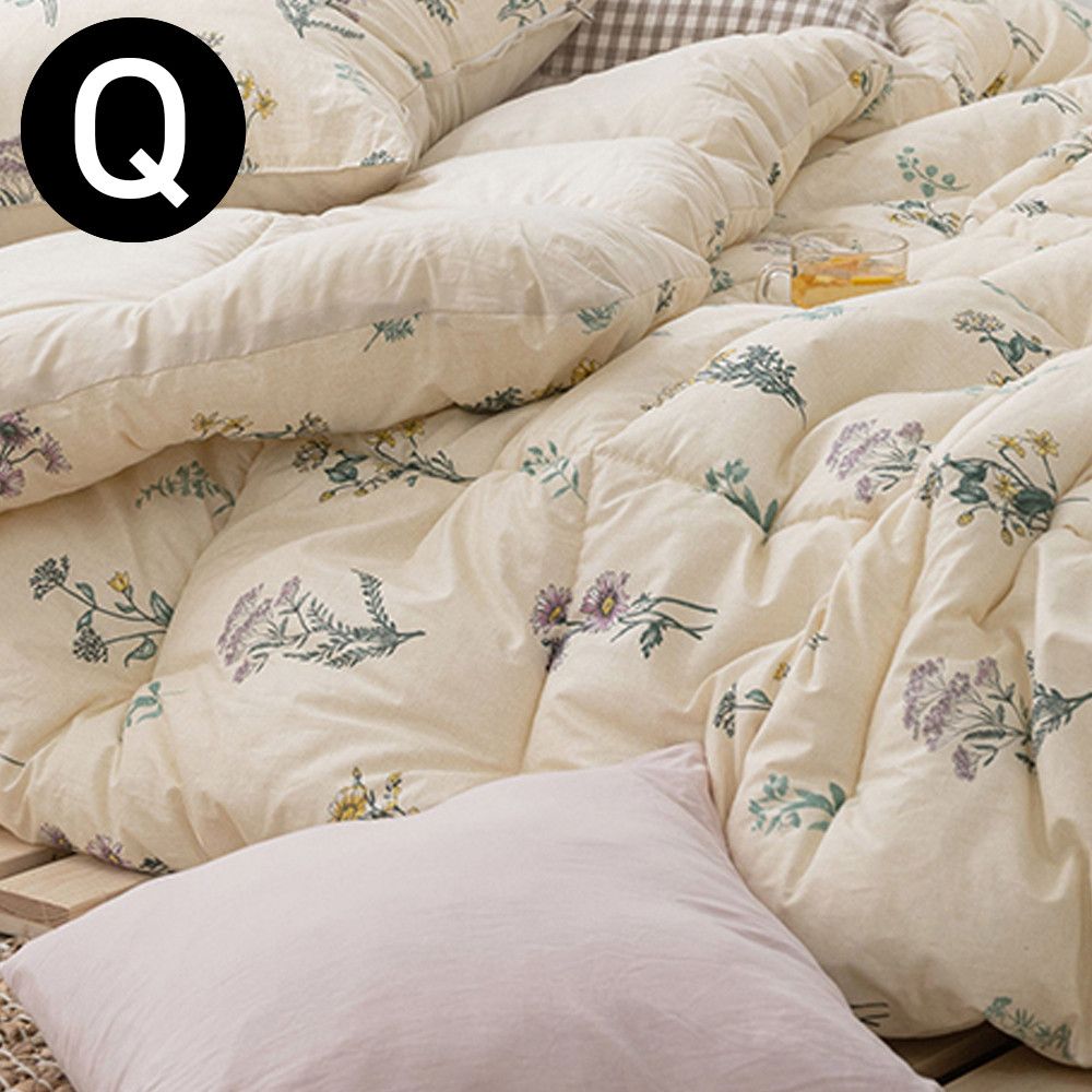 해피니 와일드 플라워 순면 차렵이불 퀸 Q (베이지)