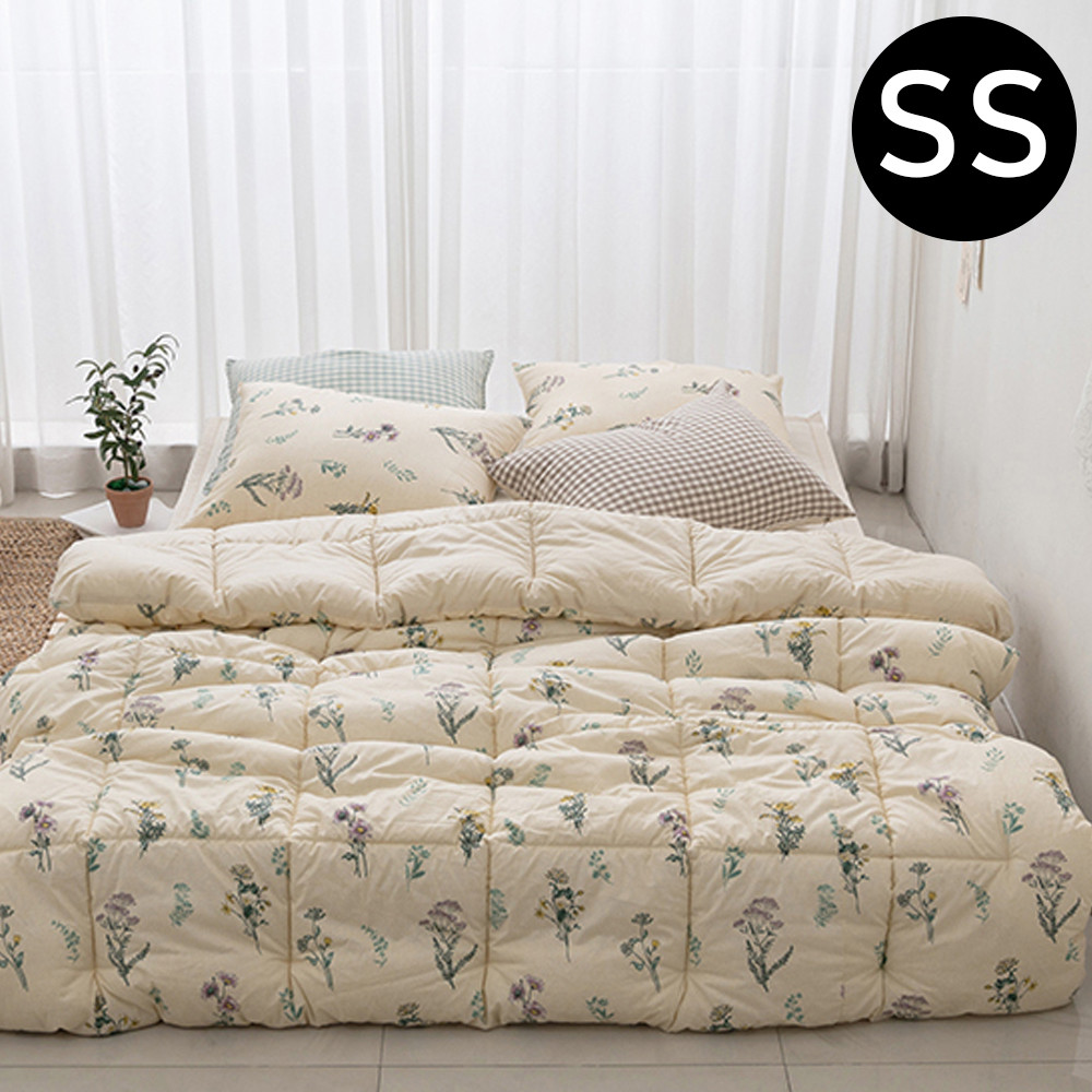 해피니 와일드 플라워 순면 차렵이불 베개커버세트 슈퍼싱글 SS (베이지) (베개솜 별매)