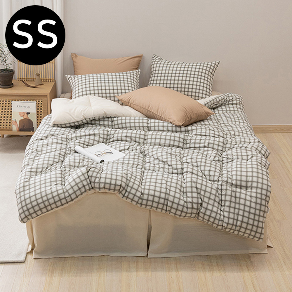 해피니 쿠키체크 소프트마이크로 차렵이불 베개커버세트 슈퍼싱글 SS (브라운) (베개솜 별매)