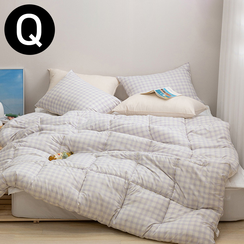 해피니 쿠키체크 소프트마이크로 차렵이불 베개커버세트 퀸 Q (퍼플) (베개솜 별매)