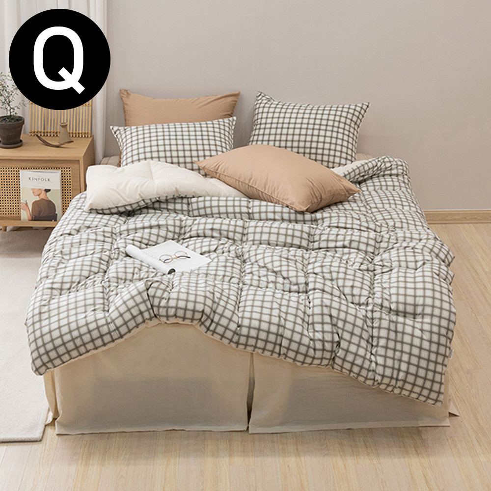 해피니 쿠키체크 소프트마이크로 차렵이불 베개커버세트 퀸 Q (브라운) (베개솜 별매)